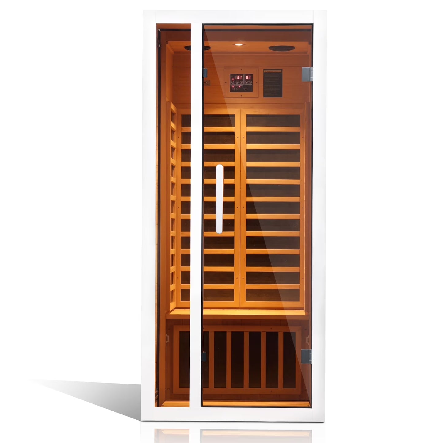 1 Person Extendable FAR Infrared Sauna for Home, Hemlock Wood Low EMF 6 Carbon Heaters Indoor Saunas with LED Lights, Bluetooth Speaker, Digital Control Panel, and Seating Bench