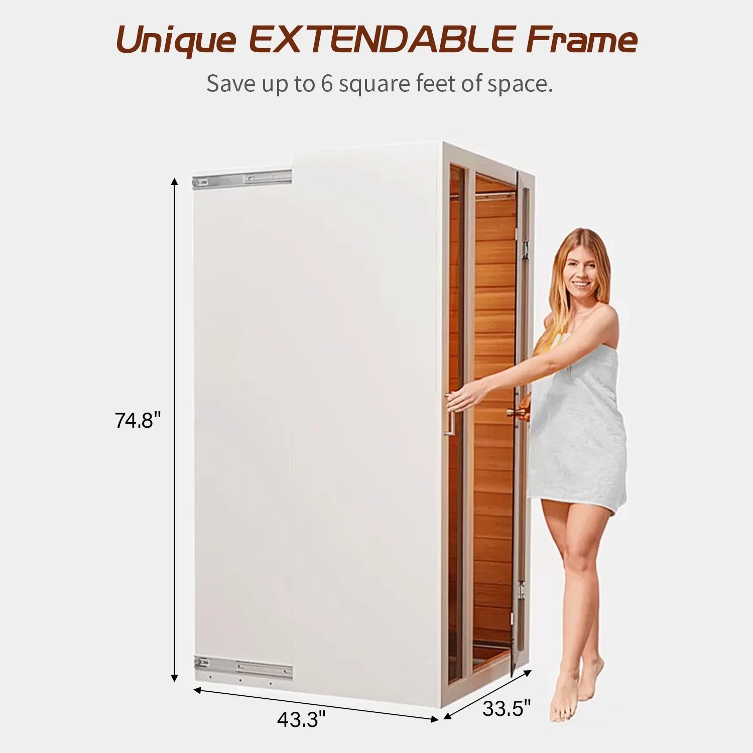1 Person Extendable FAR Infrared Sauna for Home, Hemlock Wood Low EMF 6 Carbon Heaters Indoor Saunas with LED Lights, Bluetooth Speaker, Digital Control Panel, and Seating Bench